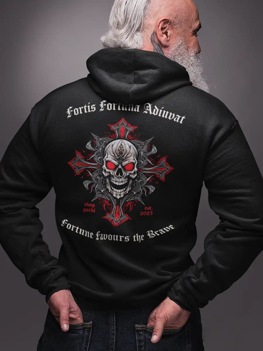 Fortis fortuna Adiuvat - Black Cotton Hoodie Back 1