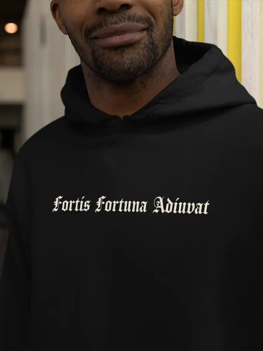 Fortis fortuna Adiuvat - Black Cotton Hoodie Front 1