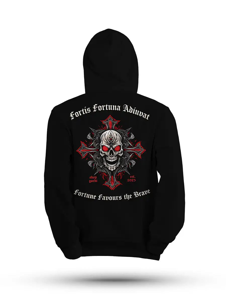 Fortis fortuna Adiuvat - Black Cotton Hoodie Back