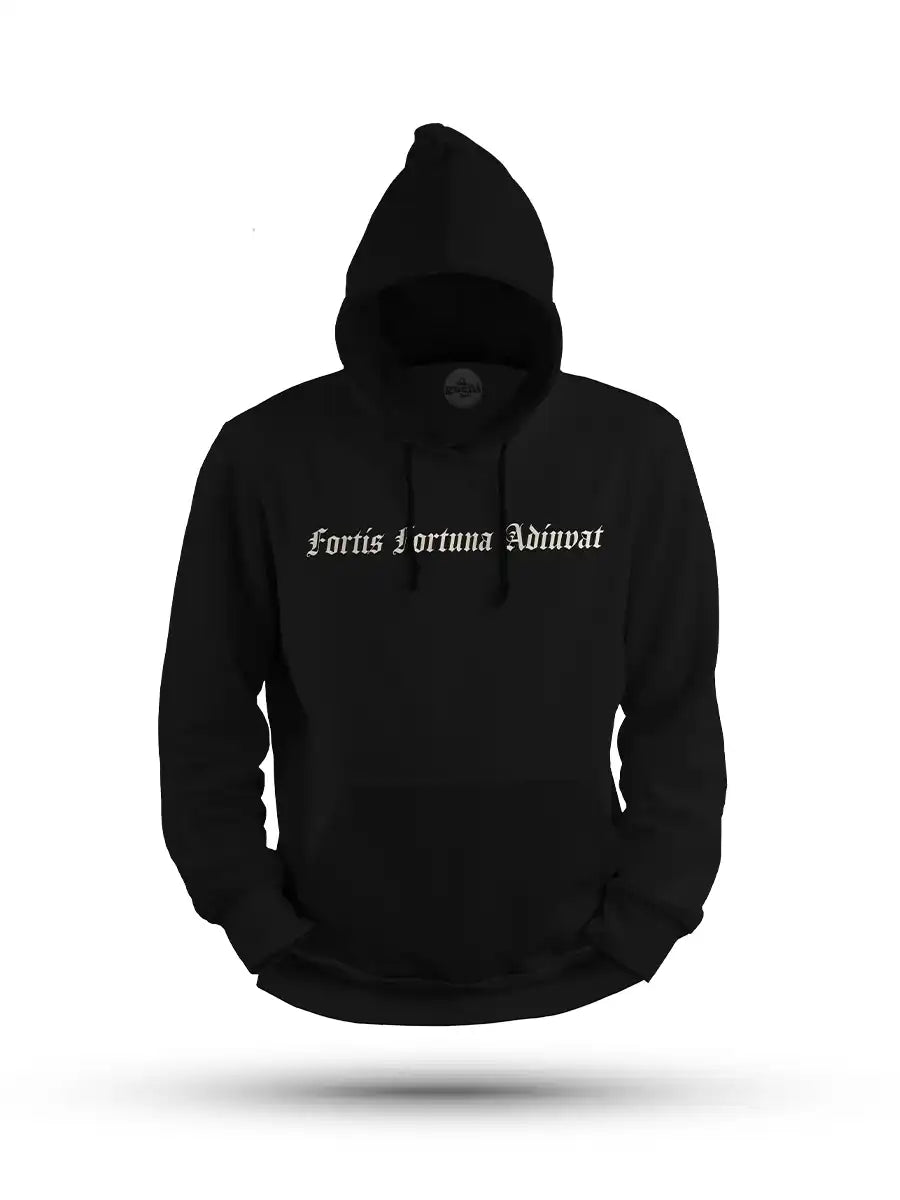 Fortis fortuna Adiuvat - Black Cotton Hoodie Front