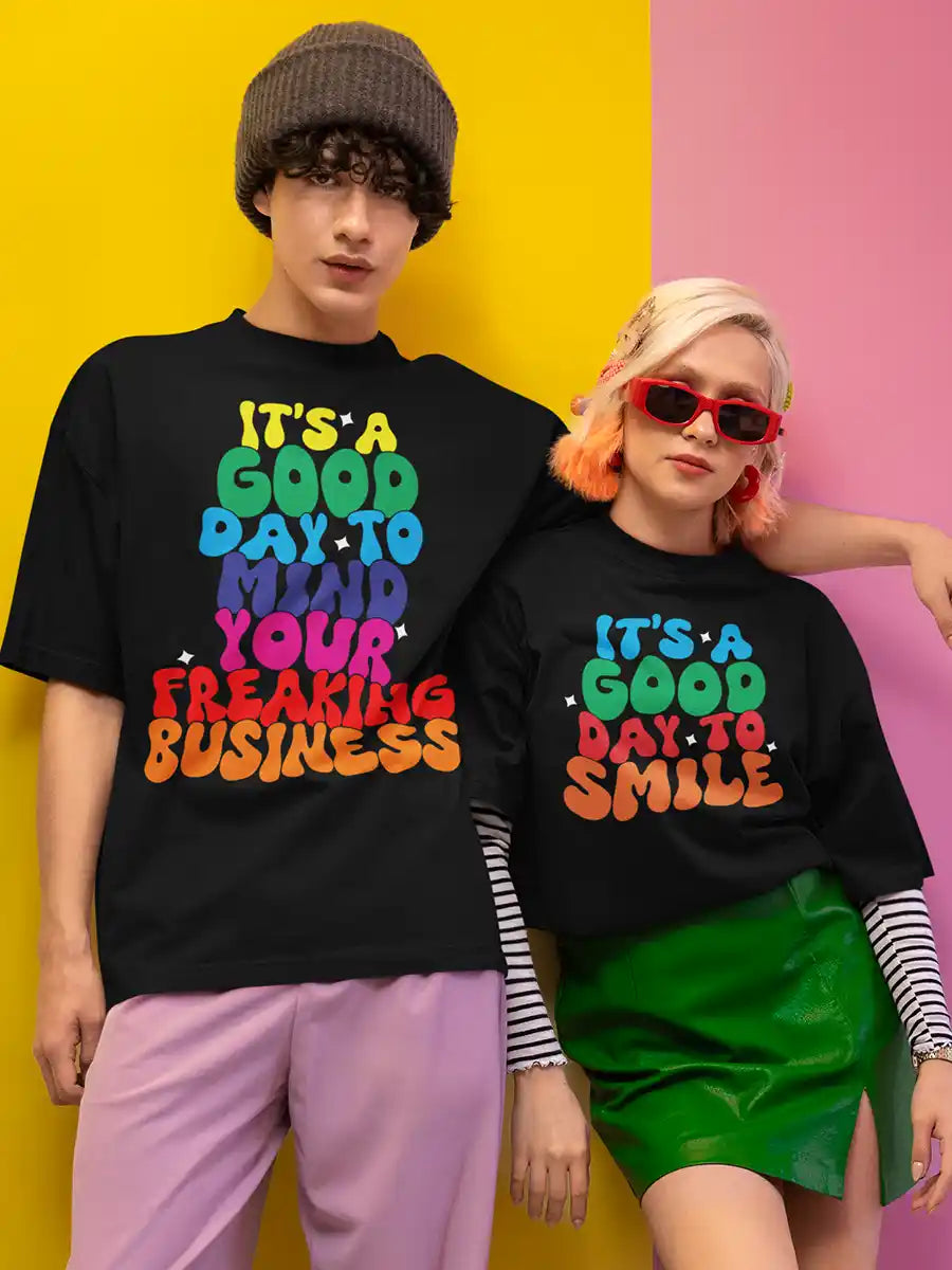 Man wearing Freaking Business- Black Oversized T-Shirt 