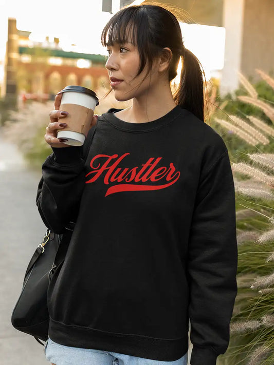 Woman wearing Hustler - Black Cotton Sweatshirt