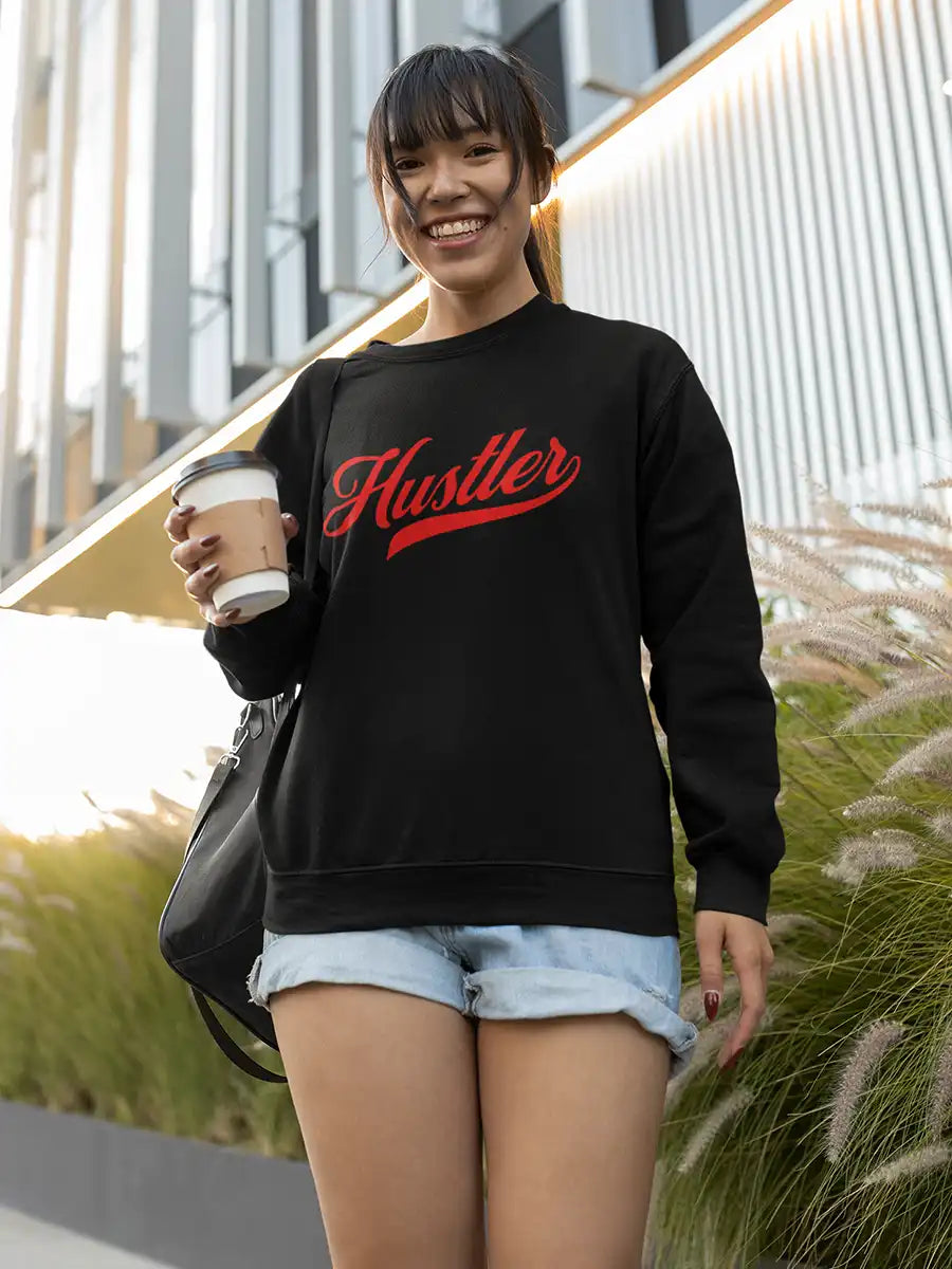 Woman wearing Hustler - Black Cotton Sweatshirt