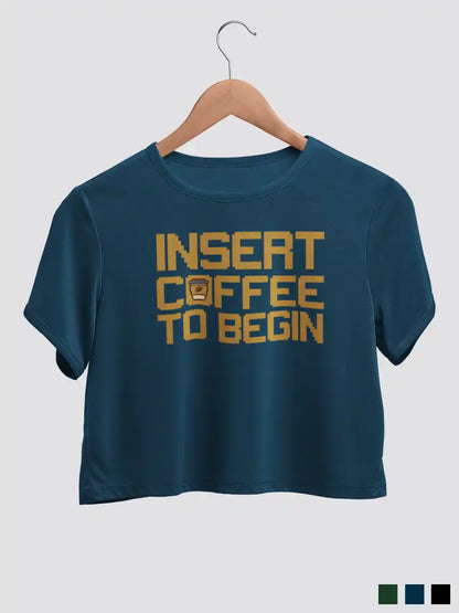 Insert Coffee to Begin - Navy Blue Cotton Crop Top