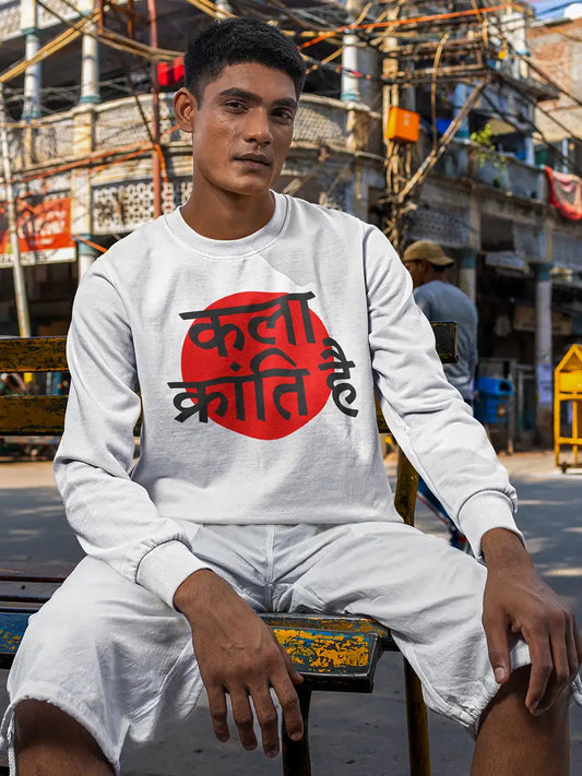 Man wearing Kala Kranti hai White Cotton Sweatshirt