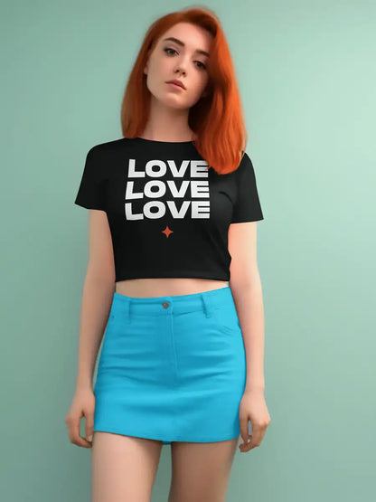 Woman wearing LOVE LOVE LOVE  - Black Cotton Crop top