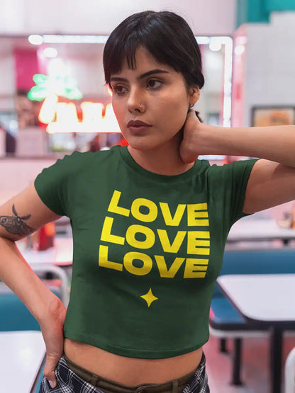 Woman wearing LOVE LOVE LOVE  - Olive Green Cotton Crop top