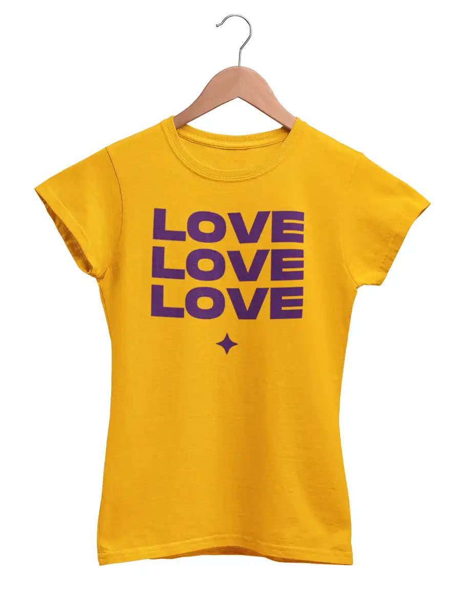 LOVE LOVE LOVE - Women's Golden Yellow Cotton T-Shirt