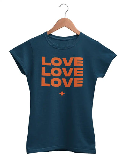 LOVE LOVE LOVE - Women's Navy Blue Cotton T-Shirt