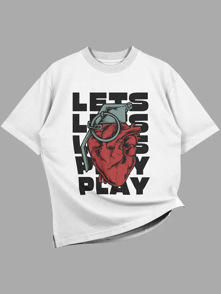 Lets play - White Oversized Cotton T-Shirt