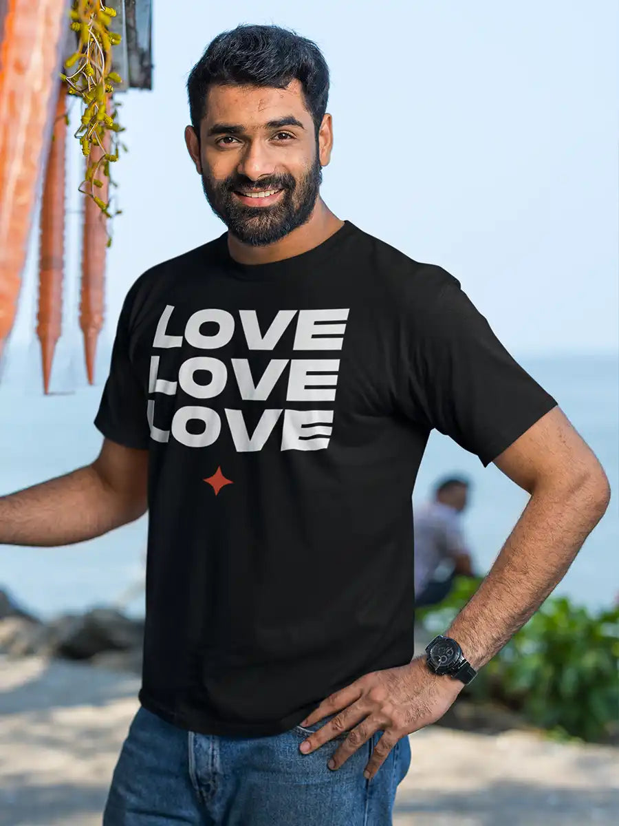 Love Love Love - Black Men's Cotton T-Shirt