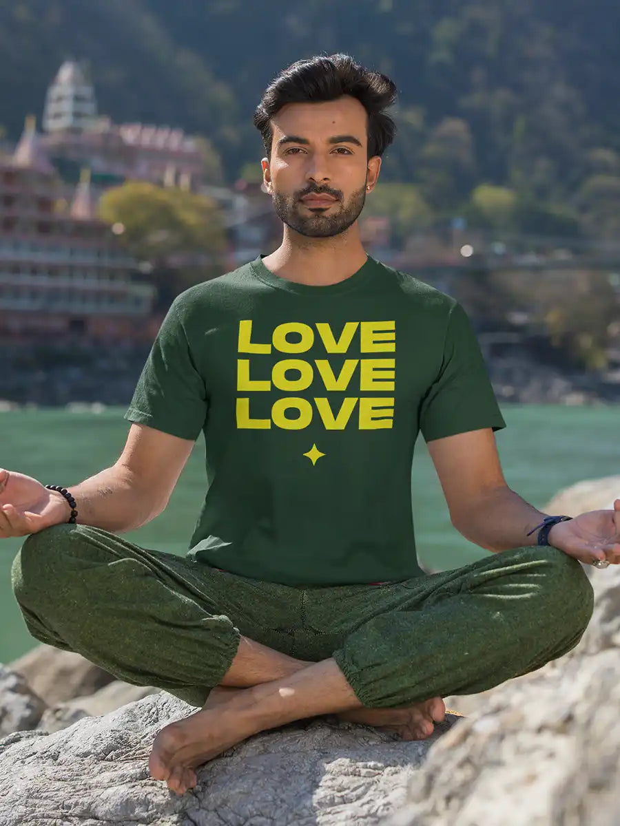 Love Love Love - Olive Green Men's Cotton T-Shirt