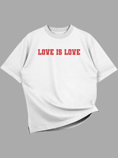 White Oversized Cotton Tshirt with quote "Love is love" in red