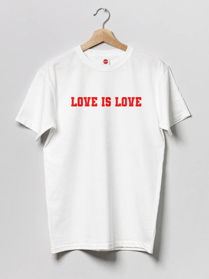 White Men's cotton Tshirt with text "Love is Love"