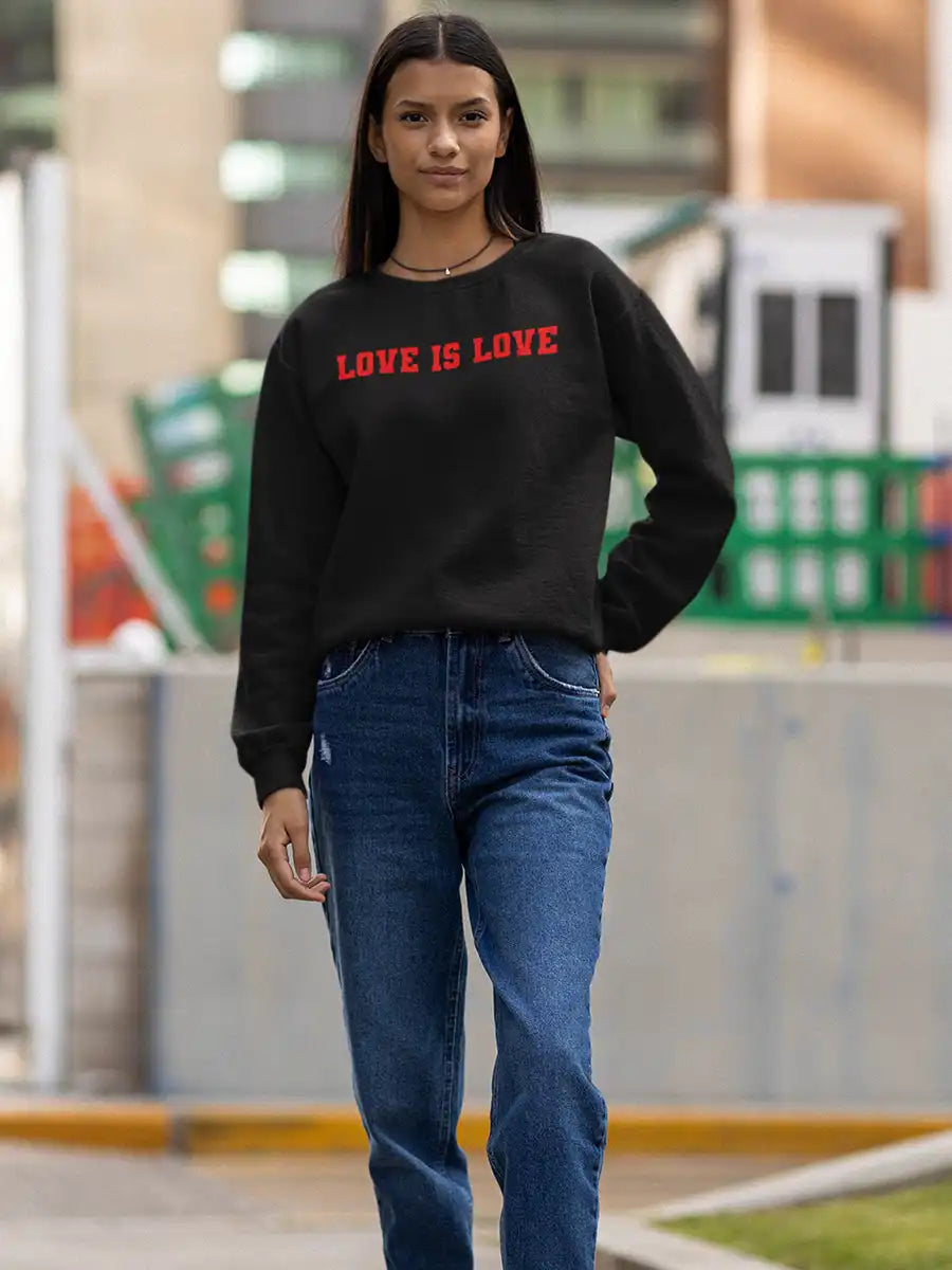 Woman wearing Love is love Black Cotton Sweatshirt