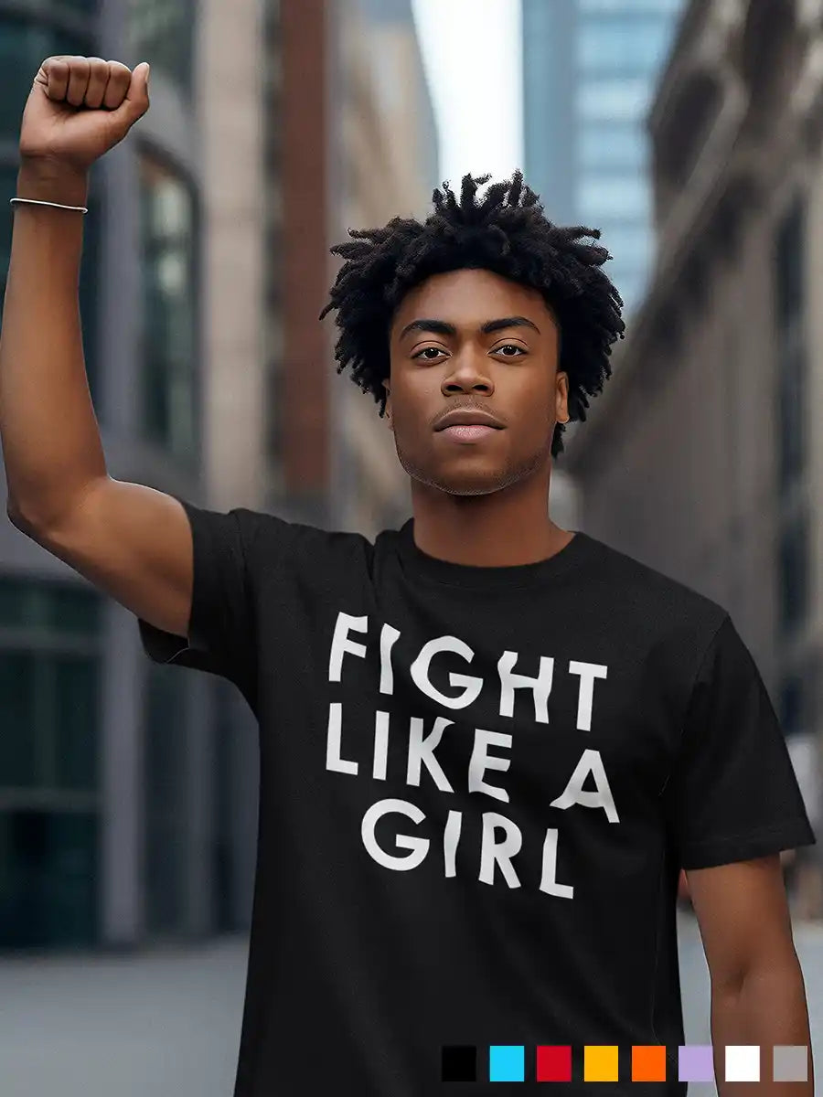 Man Wearing Fight like a girl - Men's Black Cotton T-Shirt