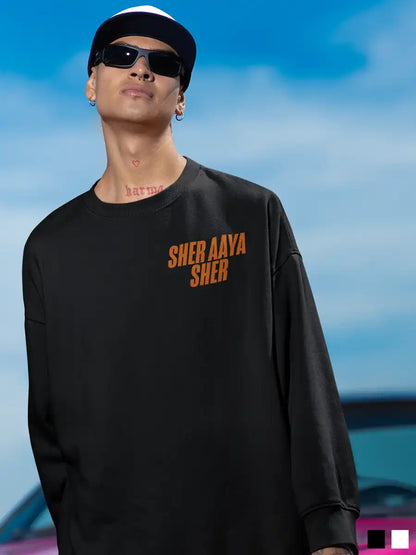 Man Wearing Sher aaya Sher - Black Cotton Sweatshirt