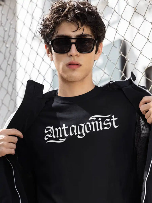 Man wearing Antagonist - Men's Black Cotton T-Shirt
