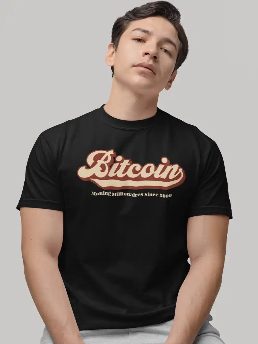 Man wearing Bitcoin - Men's Black Cotton T-Shirt 