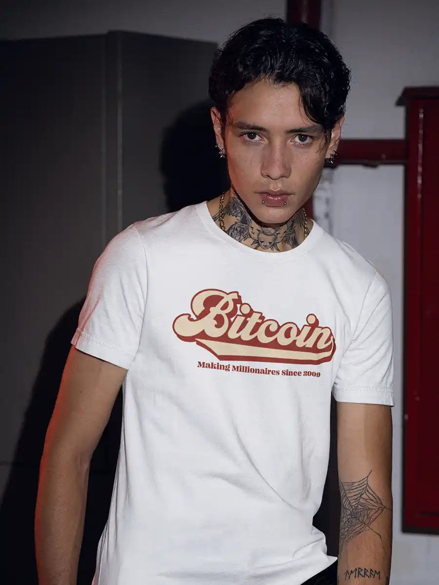 Man wearing Bitcoin - Men's White Cotton T-Shirt 