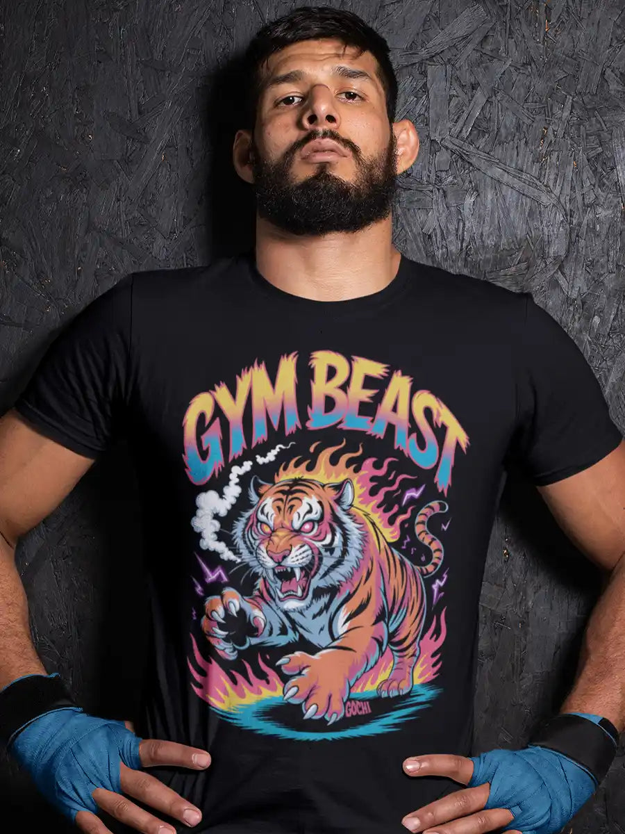 Man wearing Gym Beast - Men's Black Cotton T-Shirt