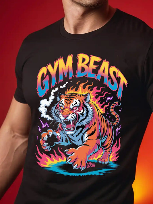 Man wearing Gym Beast - Men's Black Cotton T-Shirt