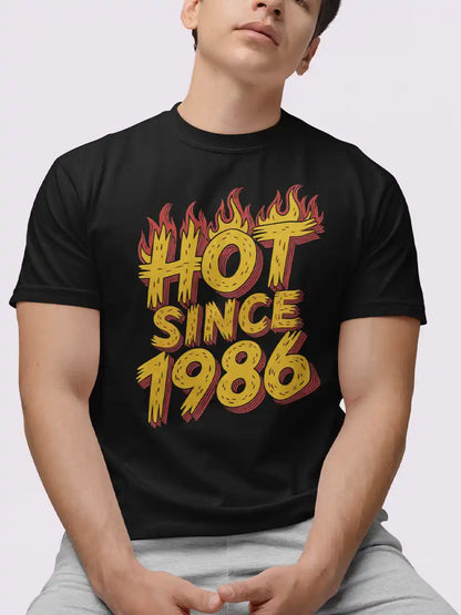 Man wearing Hot since 1986 - Men's Black Cotton T-Shirt