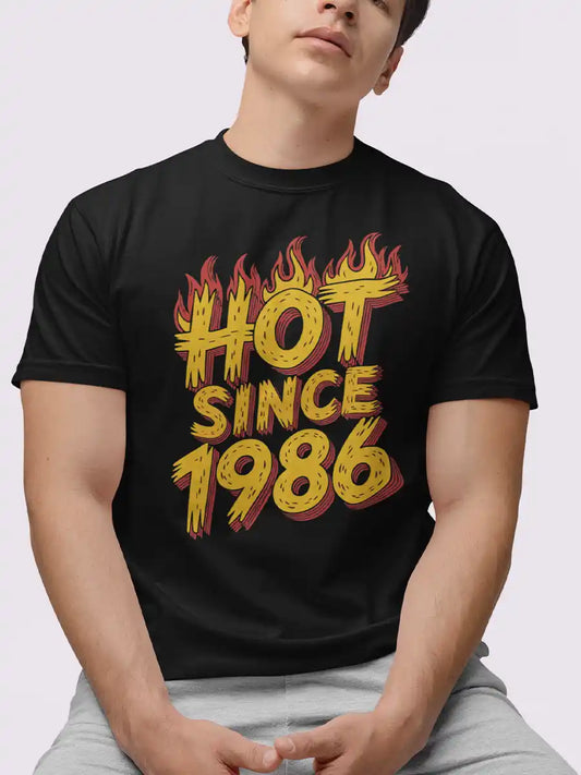 Man wearing Hot since 1986 - Men's Black Cotton T-Shirt