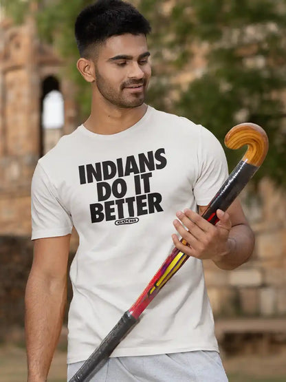 Man wearing Indians do it better - Men's White Cotton T-Shirt