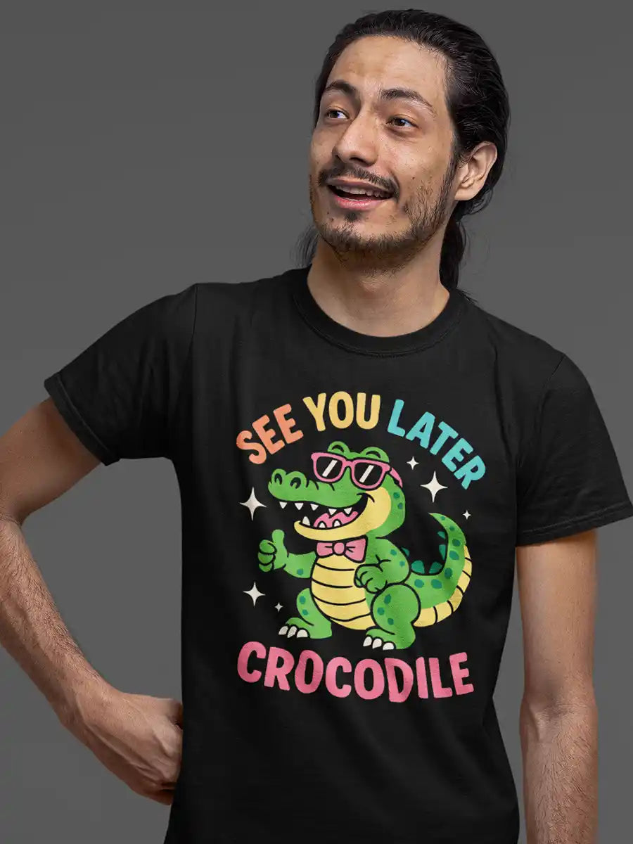 Man wearing See you later, Crocodile - Men's Black Cotton T-Shirt