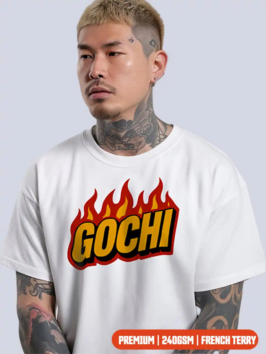 Man wearing Seek what sets your Soul on fire - White Premium Oversized T-shirt 