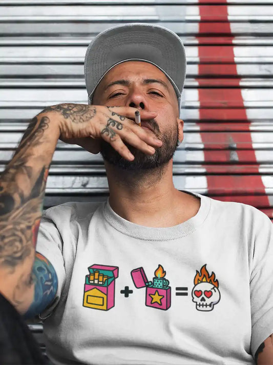 Man wearing Smoke Love - Men's White Cotton T-Shirt