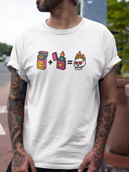 Man wearing Smoke Love - Men's White Cotton T-Shirt