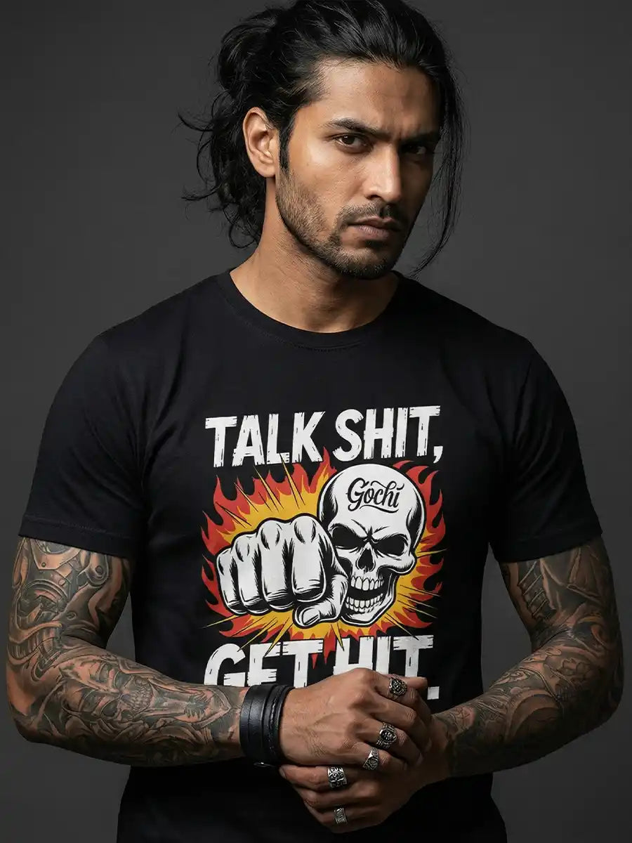 Talk Shit Get Hit Graphic T-Shirt – Black Cotton Unisex Streetwear T-Shirt