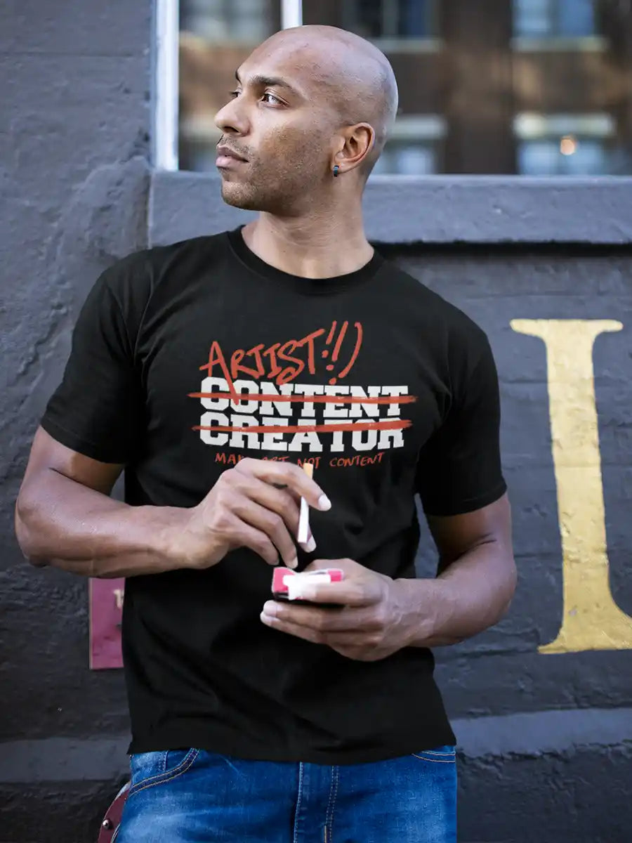 Man wearing Artist, not Content Creator - Men's Black Cotton T-Shirt