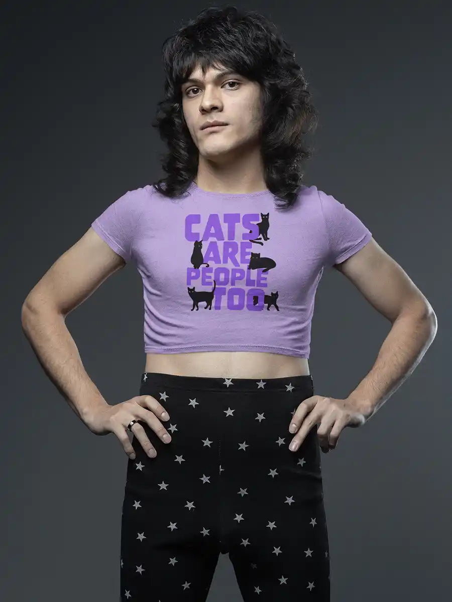 Man wearing Cats are people too - Iris Lavender Cotton Crop Top