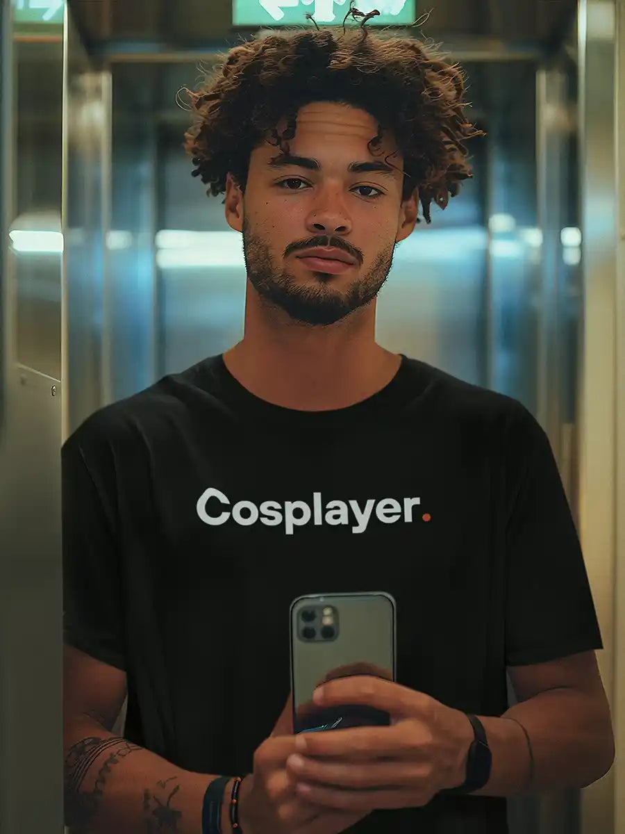 Man wearing Cosplayer - Minimalist Black Cotton T-Shirt