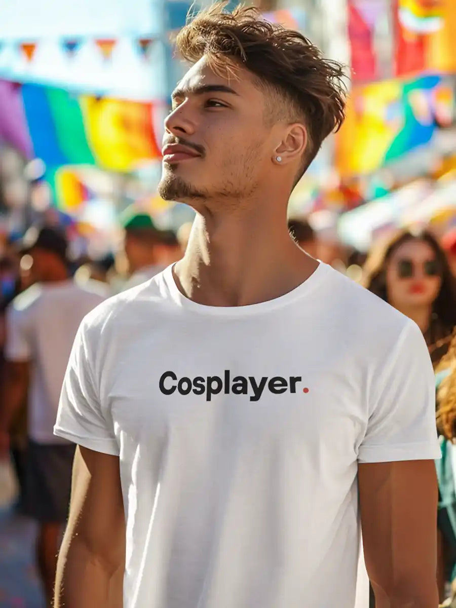Man wearing Cosplayer - Minimalist White Cotton T-Shirt