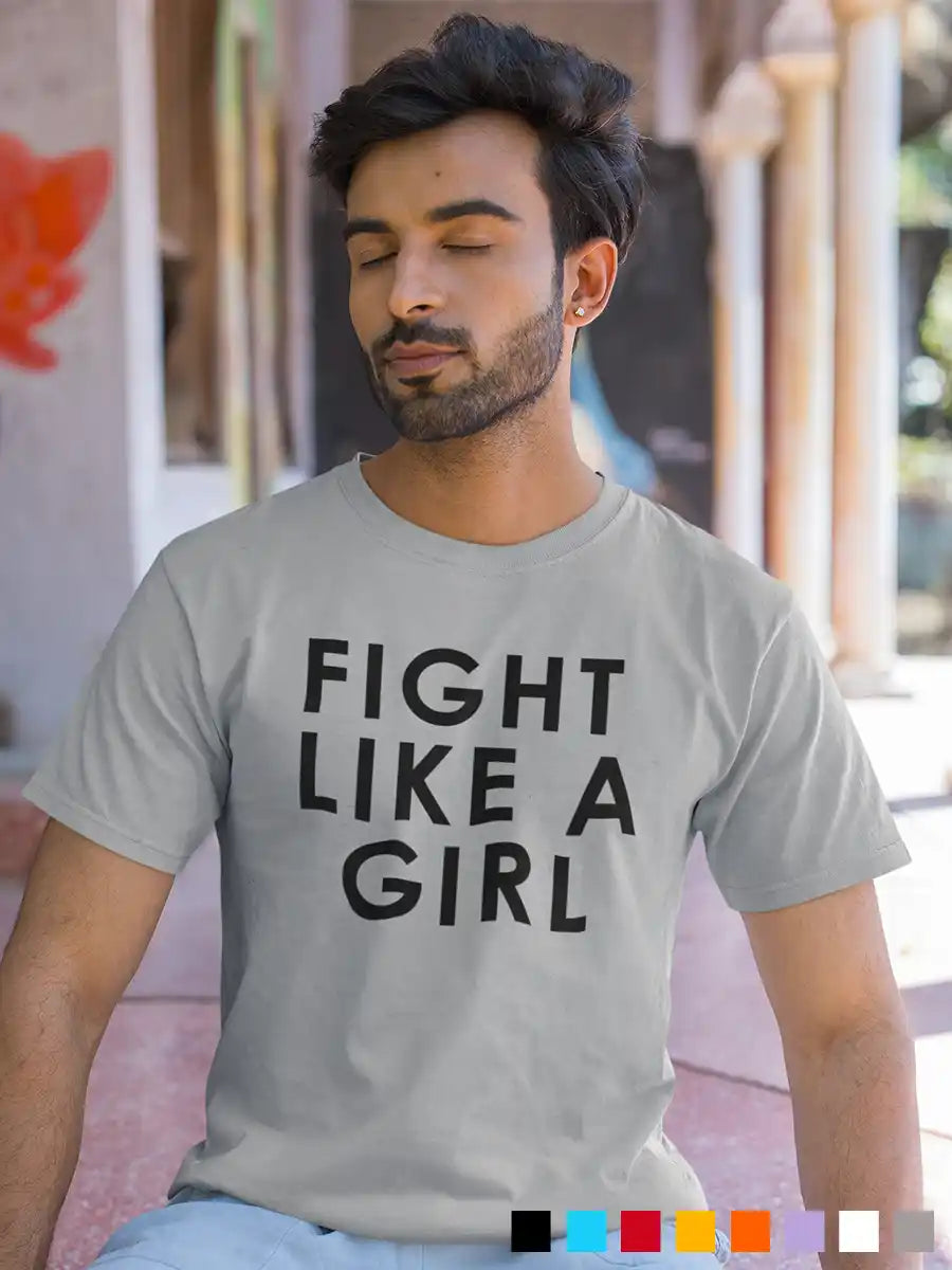 Man wearing Fight like a Girl - Men's Melange Grey Cotton T-Shirt