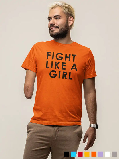 Man wearing Fight like a Girl - Men's Orange Cotton T-Shirt