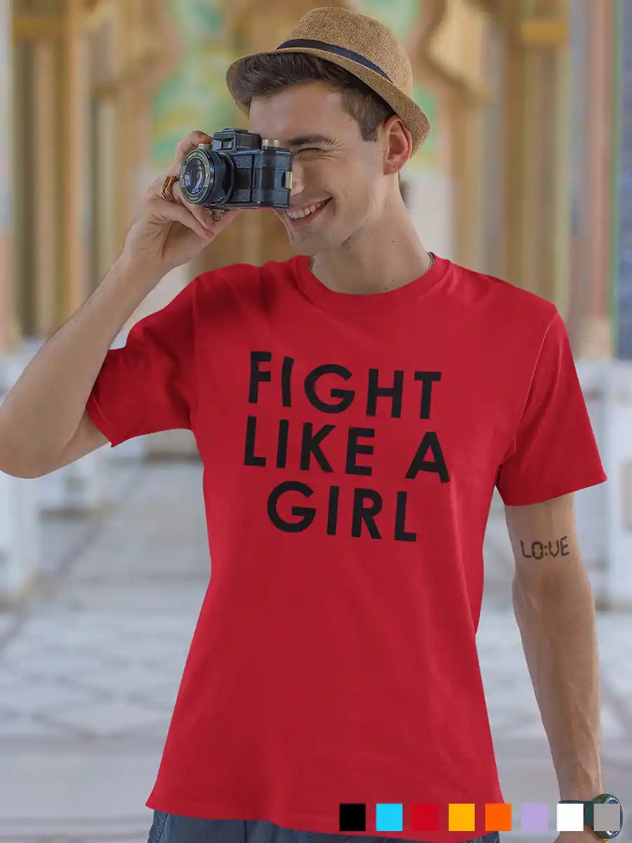Man wearing Fight like a Girl - Men's Red Cotton T-Shirt