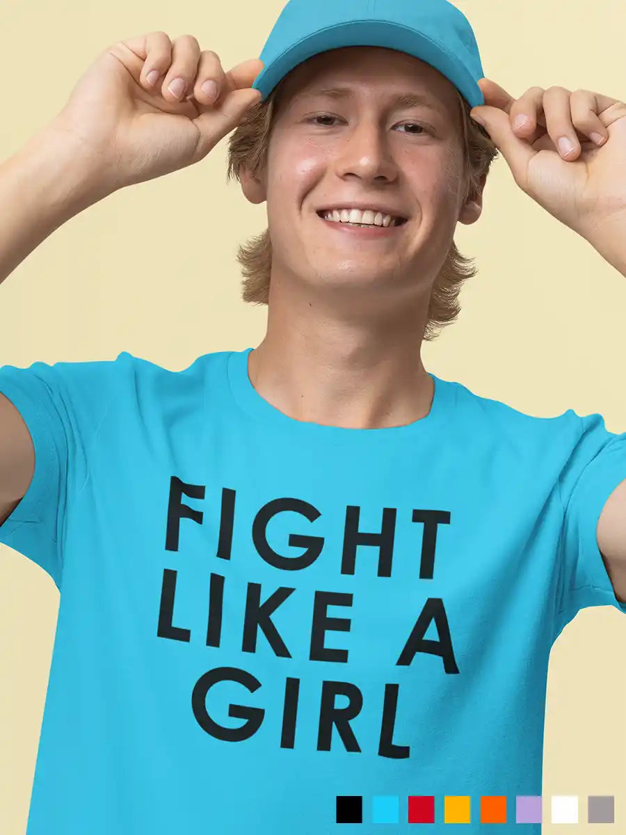 Man wearing Fight like a Girl - Men's Sky Blue Cotton T-Shirt
