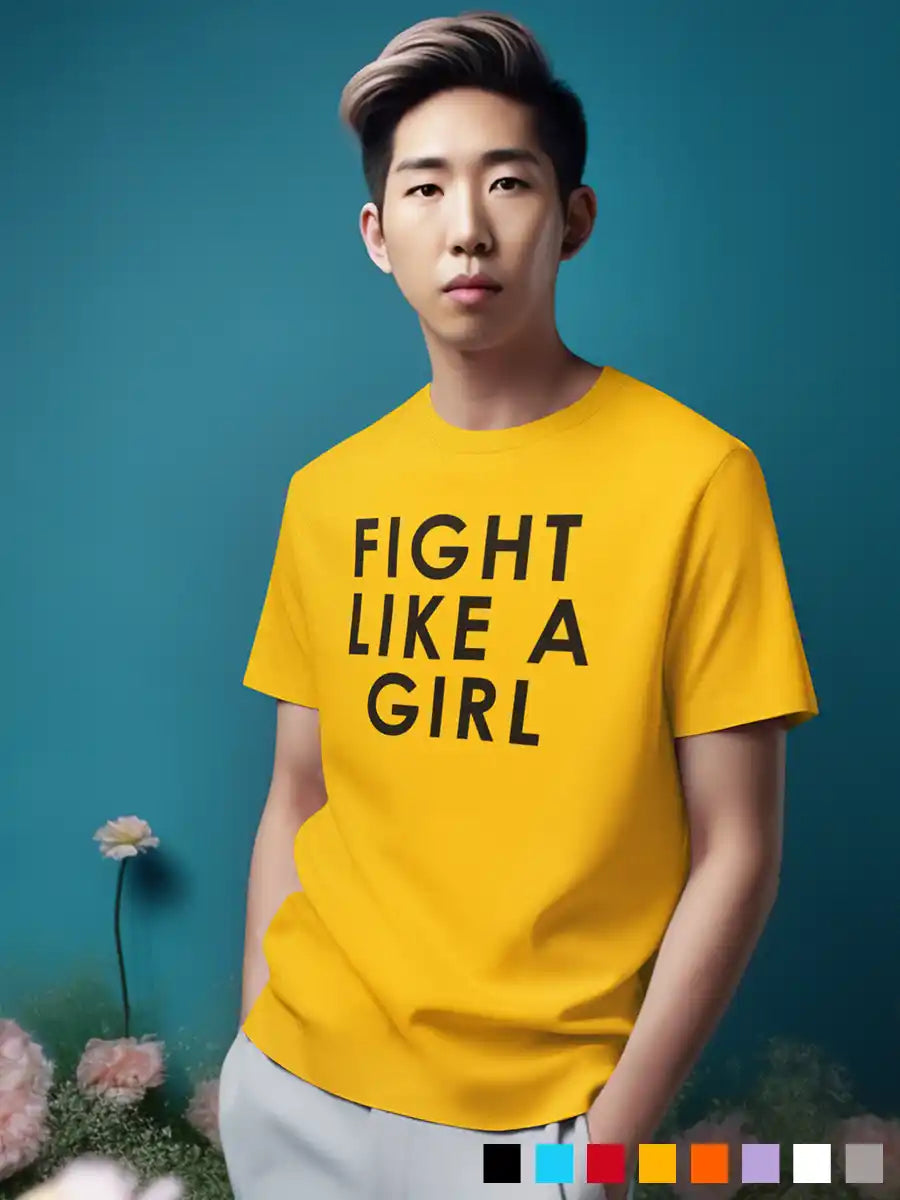 Man wearing Fight like a Girl - Men's Yellow Cotton T-Shirt