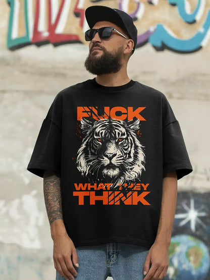 Man wearing Fuck what they think - Black Oversized Cotton T-Shirt
