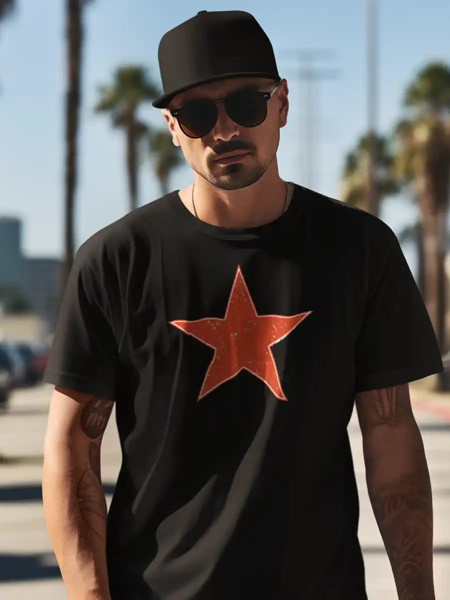 Man wearing Gochi Star - Men's Black Cotton T-Shirt