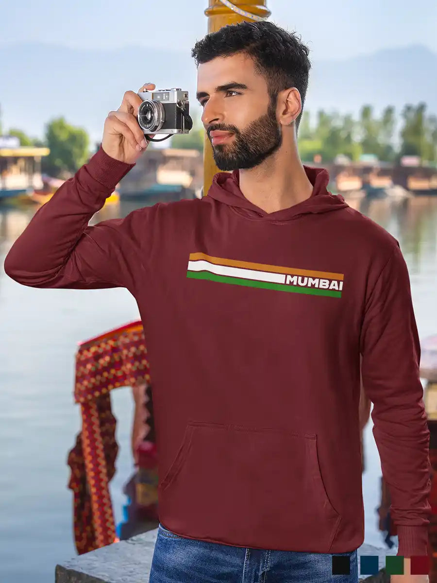 Man wearing Mumbai Indian Stripes - Maroon Cotton Hoodie