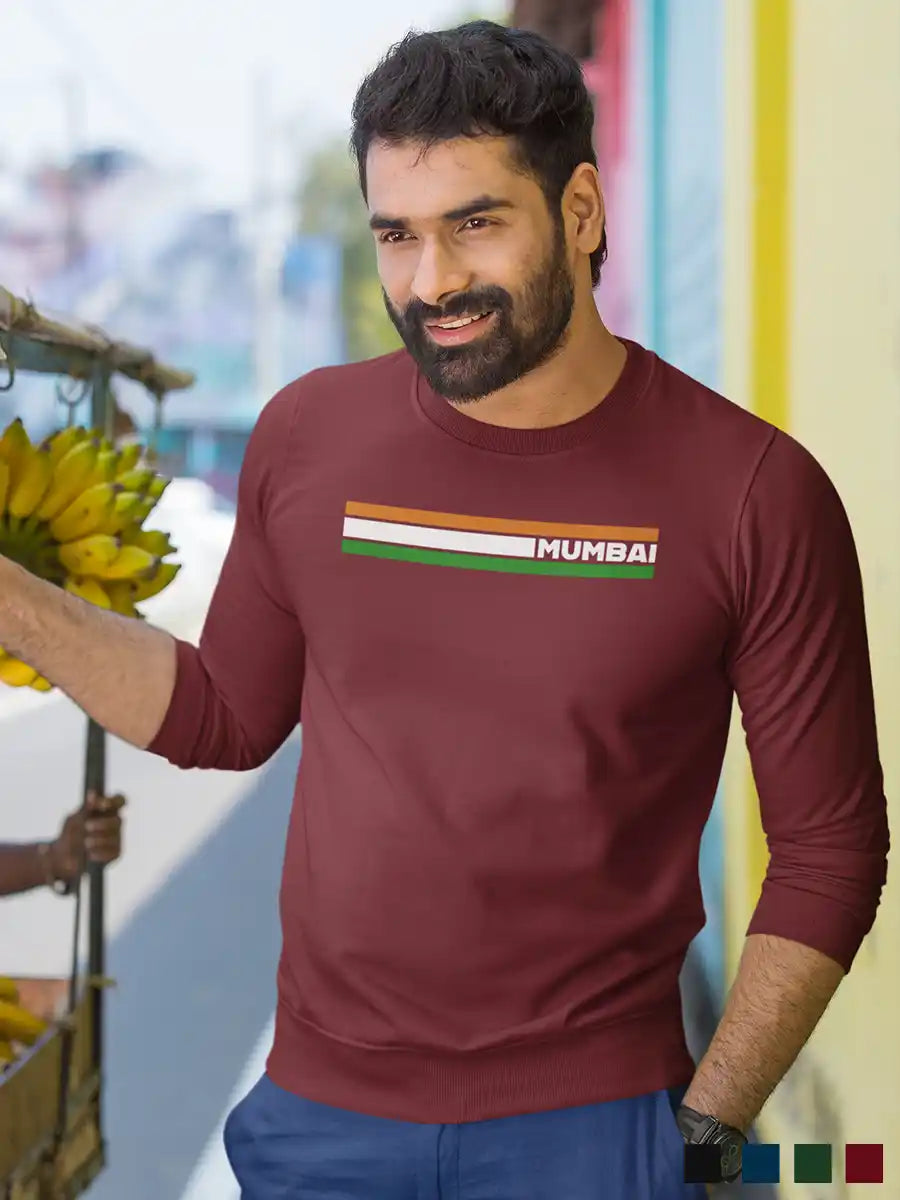 Man wearing Mumbai Indian Stripes - Maroon Cotton Sweatshirt