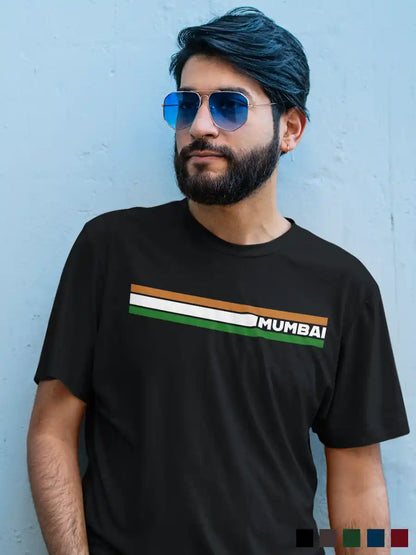 Man wearing Mumbai Indian Stripes - Men's Black Cotton T-Shirt