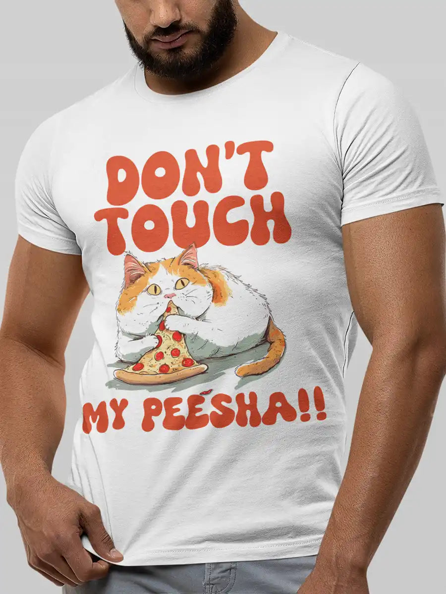 Man wearing Pizza cat - White Cotton Men's T-Shirt