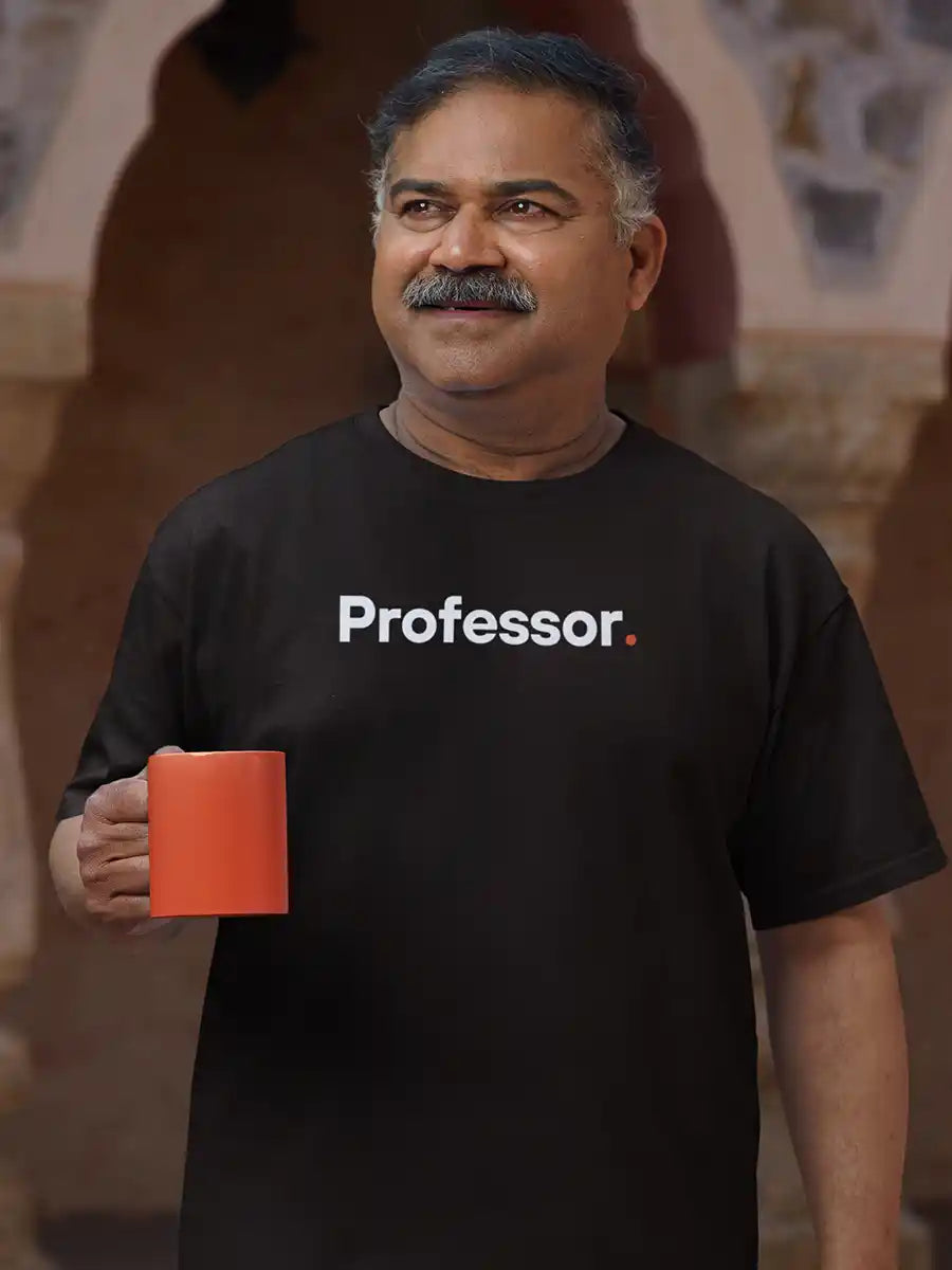 Man wearing Professor - Minimalist Black Cotton T-Shirt